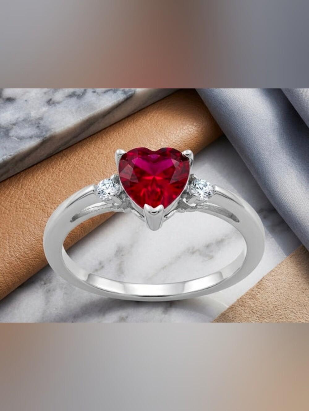 $8 Each Or Bundle 5/$20 Heart-Cut Red Gemstone Ring in Silver
